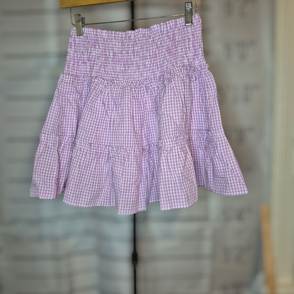 Elegant Lavender Gingham Tiered Mini Skirt